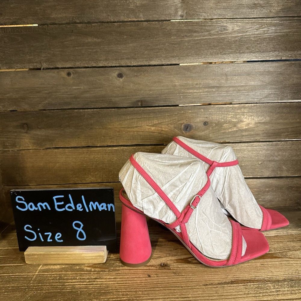 New $140 Womens‎ Sam Edelman Kit Dahlia Pink Suede Heels Sandals Shoes Size 8 M